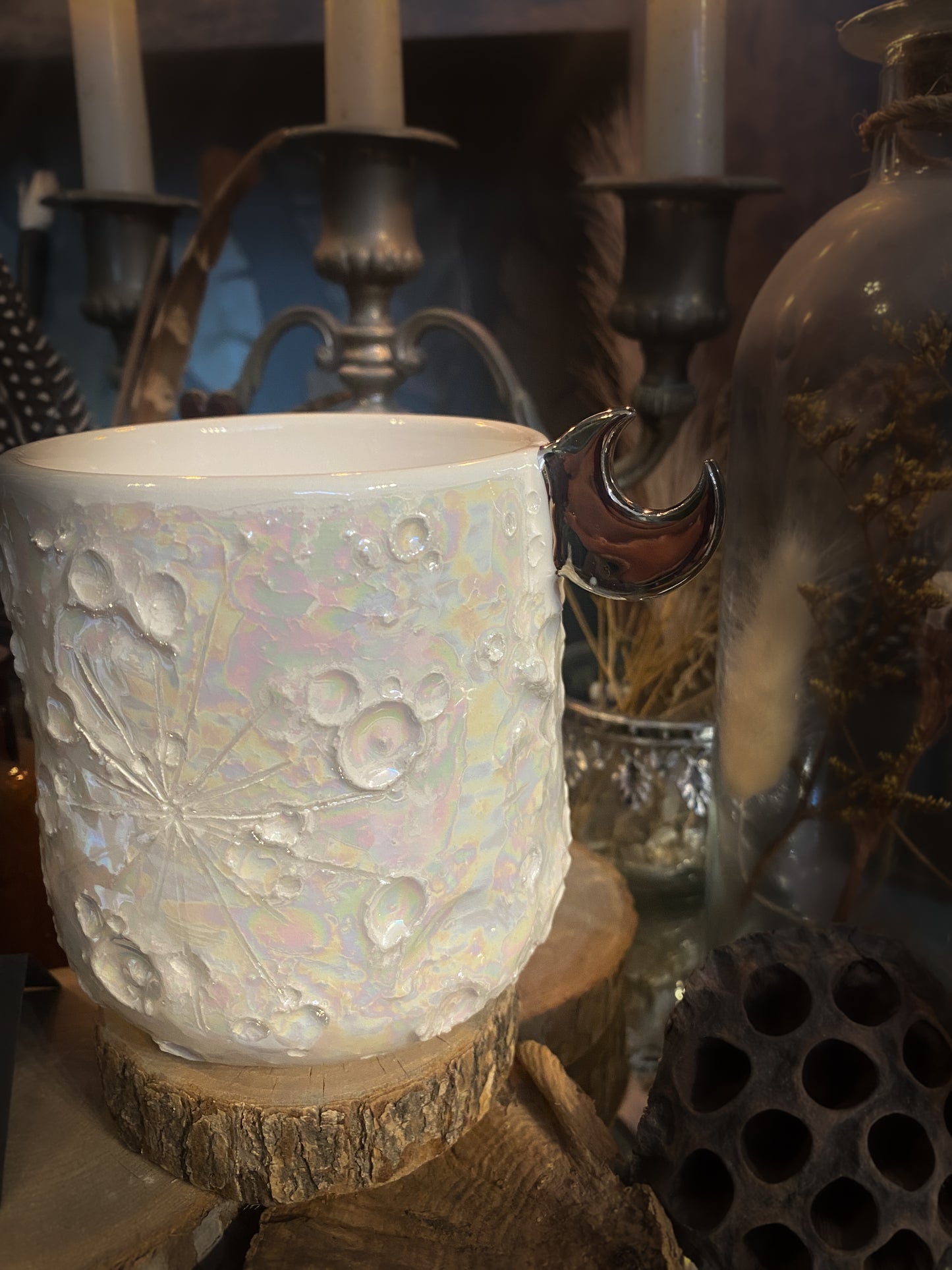 Moonlight Platinum| Tazza Lunare in Ceramica e lustro Platino e Madreperla