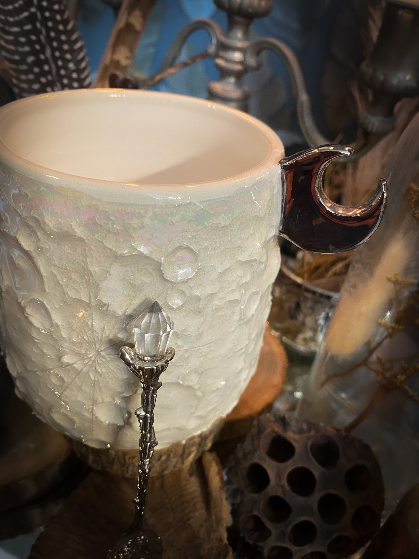 Moonlight Platinum| Tazza Lunare in Ceramica e lustro Platino e Madreperla