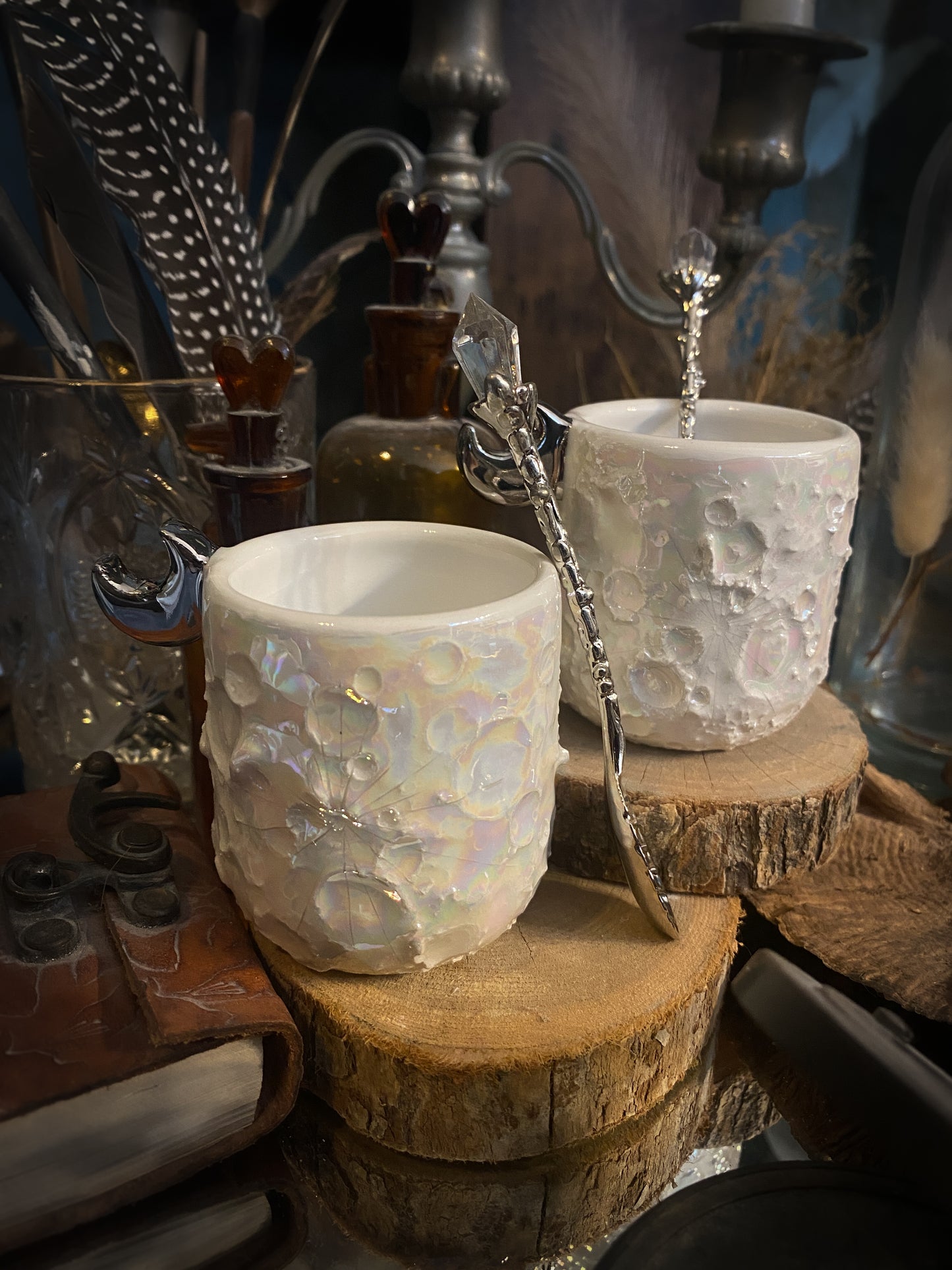 Baby Moonlight Platinum | Tazzina Lunare in ceramica Lustro Platino e Madreperla