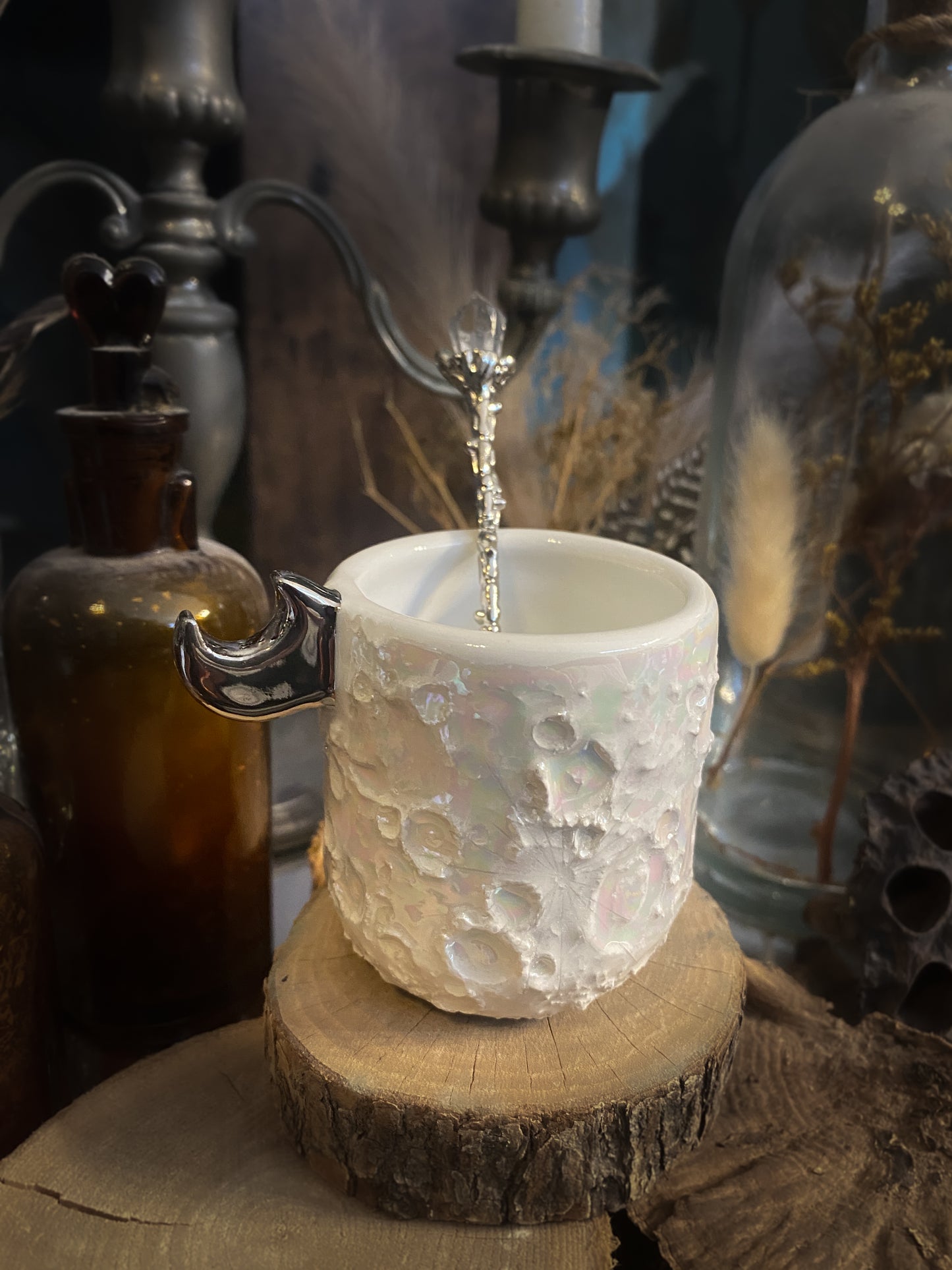 Baby Moonlight Platinum | Tazzina Lunare in ceramica Lustro Platino e Madreperla