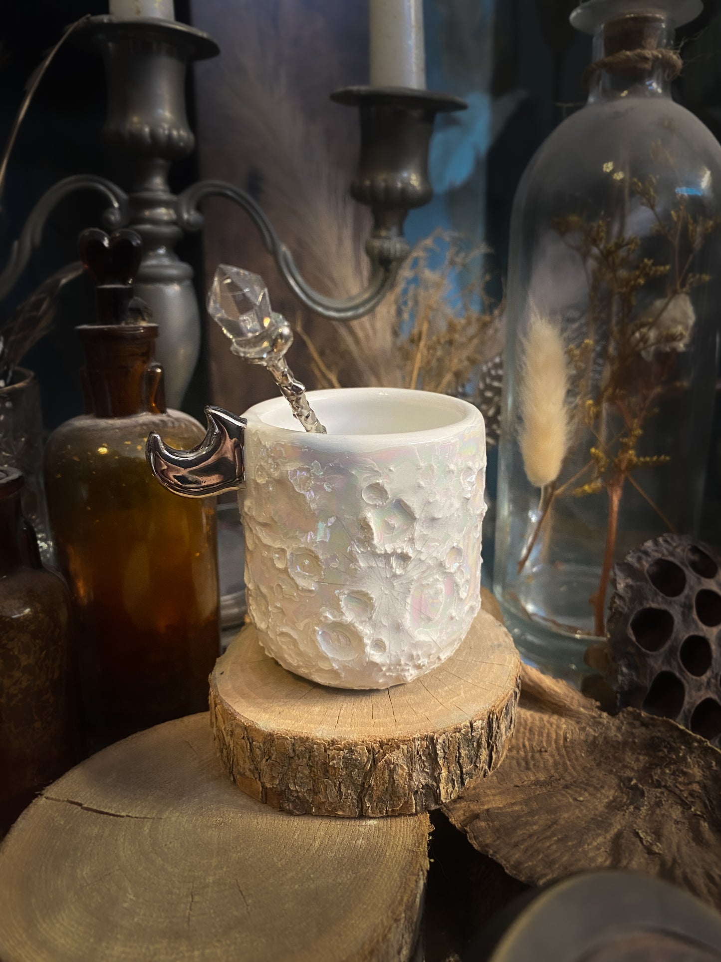 Baby Moonlight Platinum | Tazzina Lunare in ceramica Lustro Platino e Madreperla