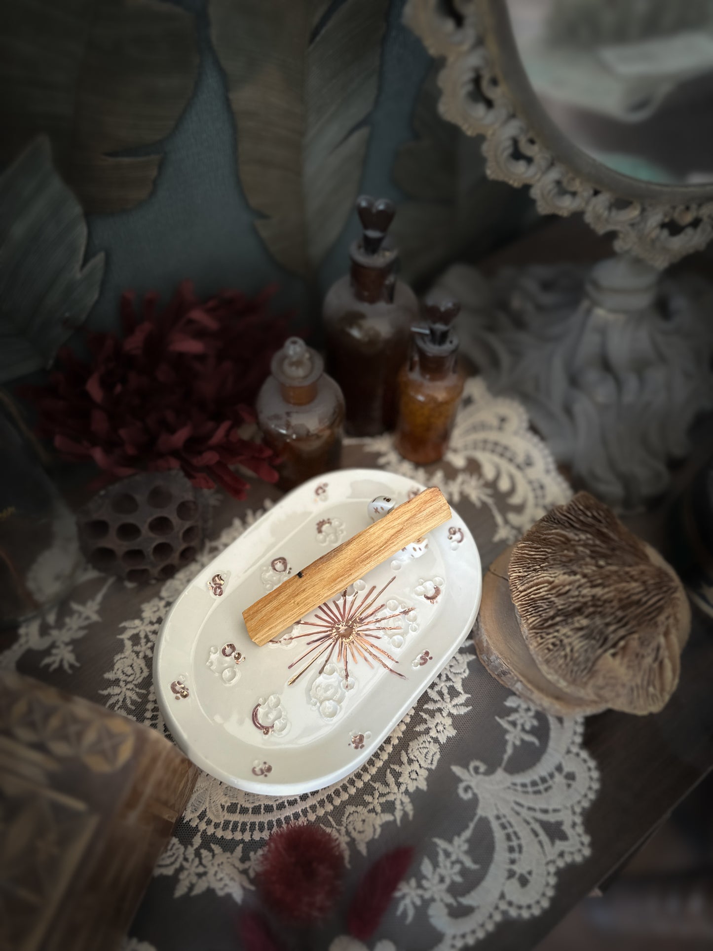 White and Rose Gold | Piattino Luna in Ceramica e Lustro Oro Rosa