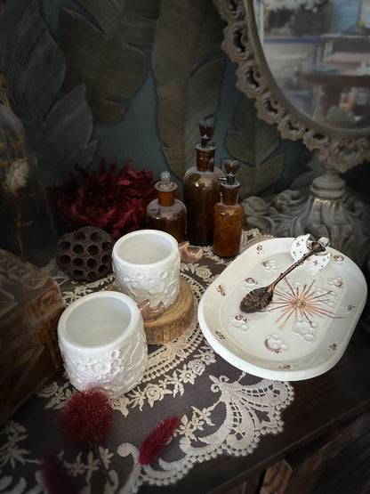 Set con tazzina Baby Moonlight Rose Gold e piattino luna in ceramica e oro rosa