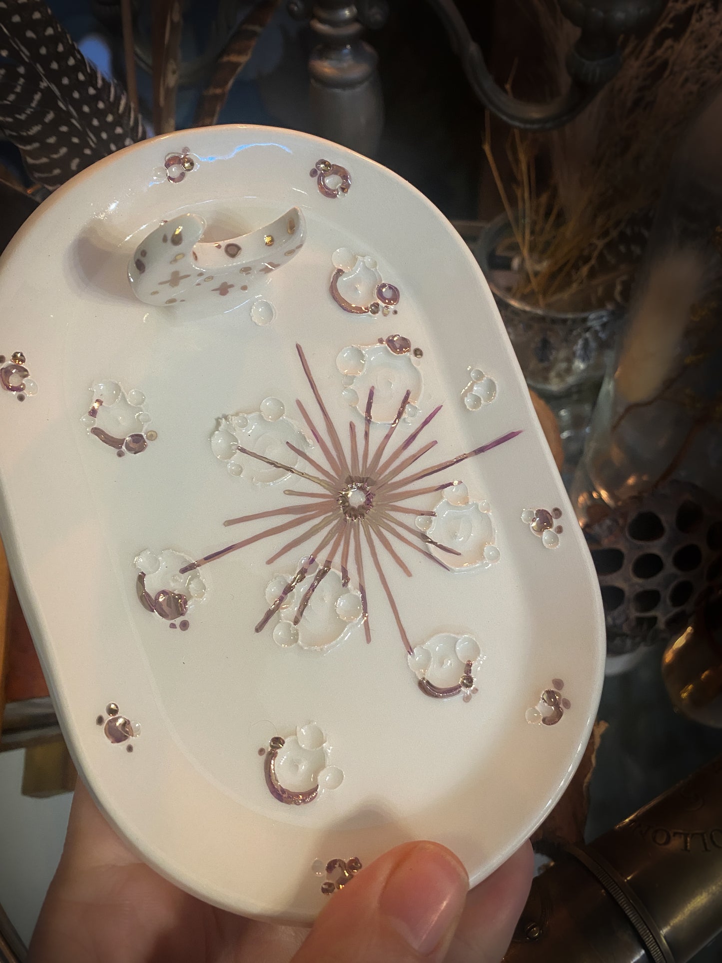 White and Rose Gold | Piattino Luna in Ceramica e Lustro Oro Rosa