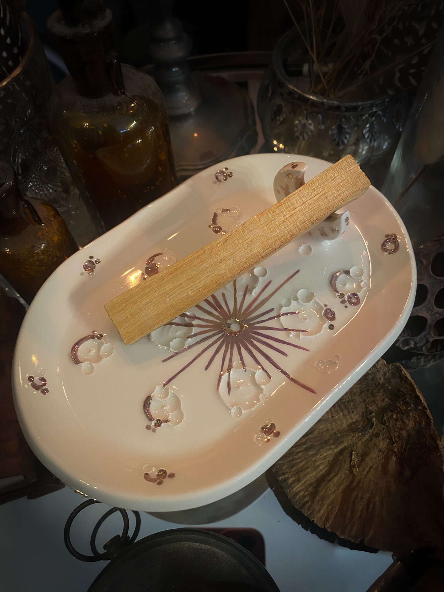 White and Rose Gold | Piattino Luna in Ceramica e Lustro Oro Rosa